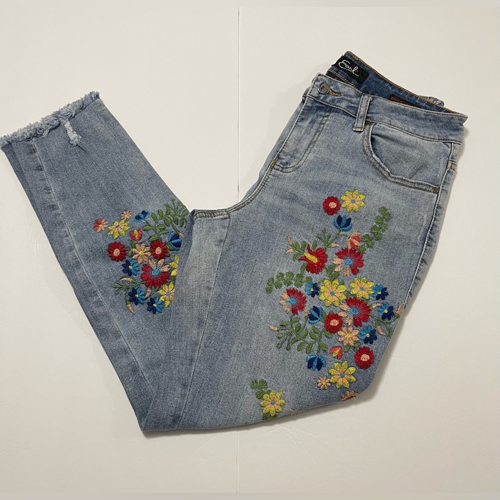 Earl Jeans Embroidered Ankle Skinny Denim Jeans Pant Sz 8 - Picture 15 of 17